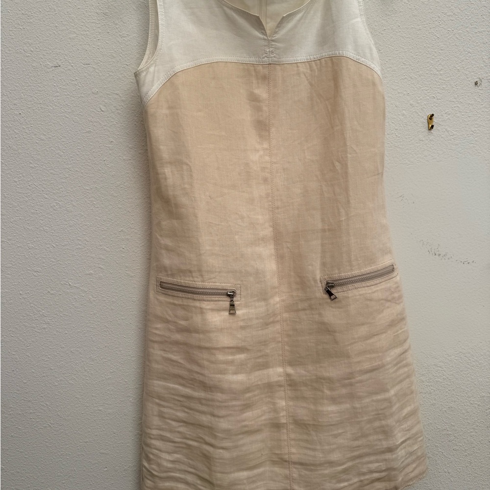 Sleeveless Beige and White Dress